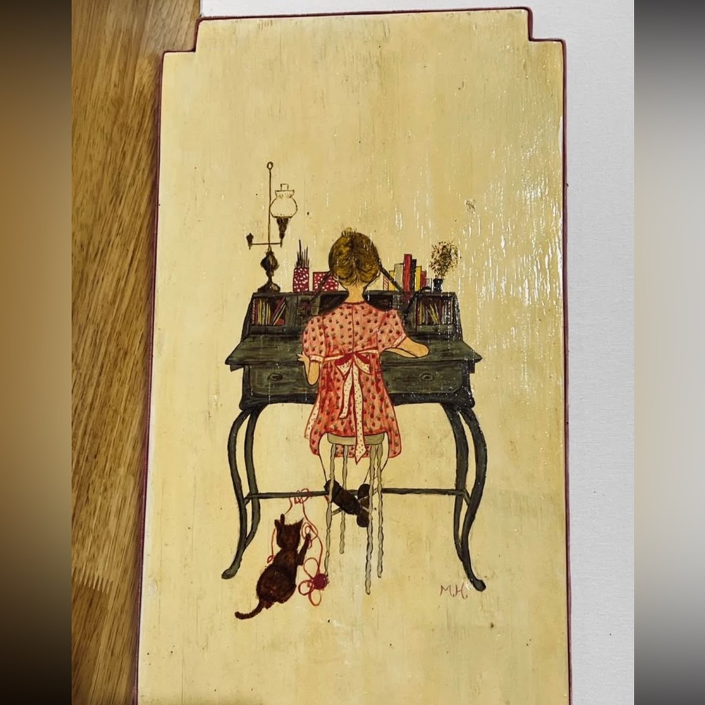 Vintage Style Girl at Desk Art